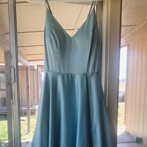 Light blue satin prom dress
